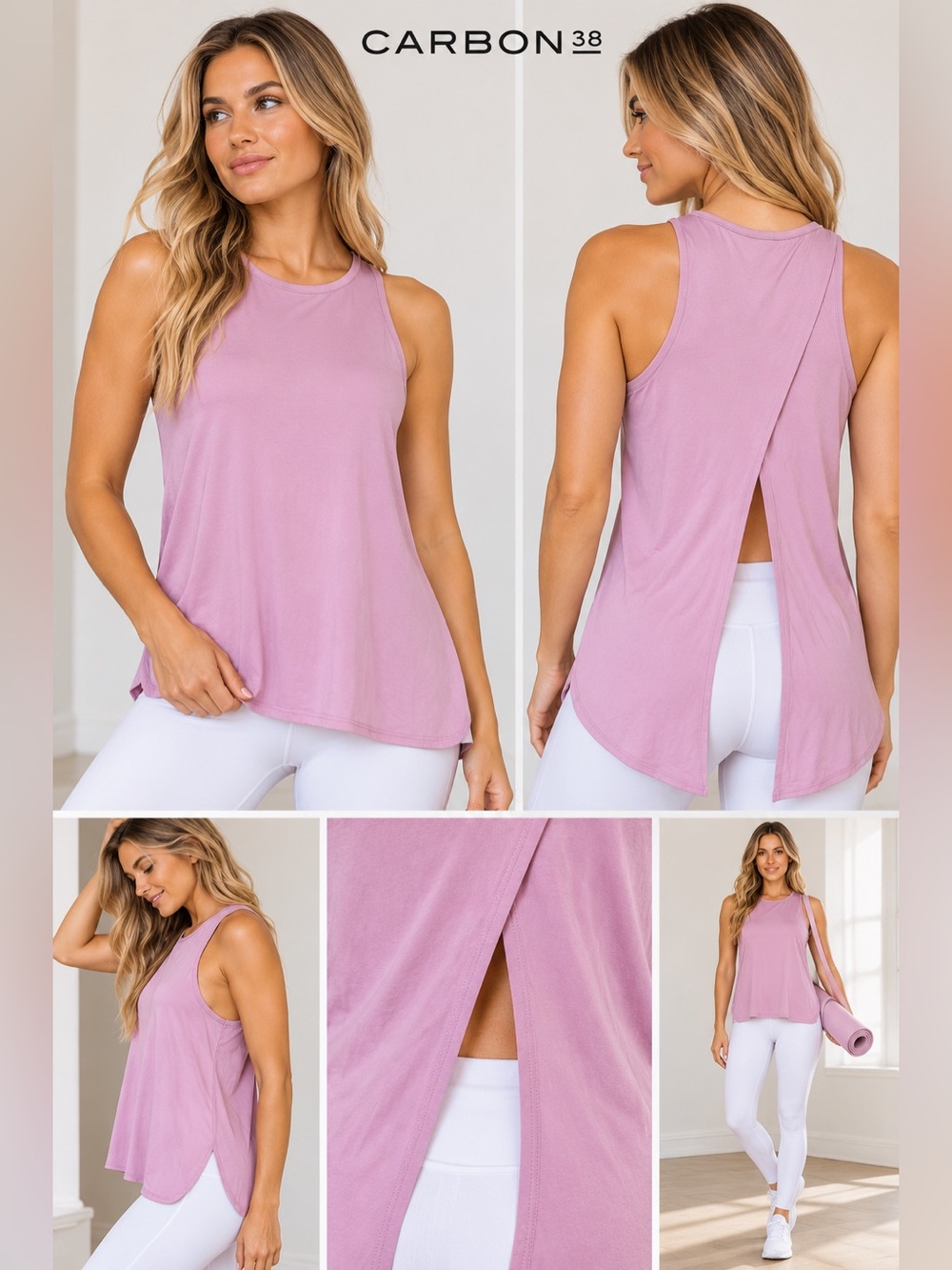 Carbon38 Mauve Split-Back Tank Top